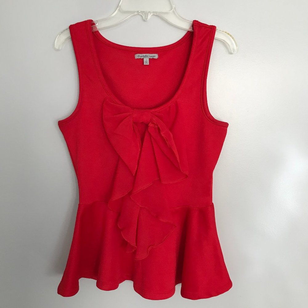 Red Peplum Bow Top